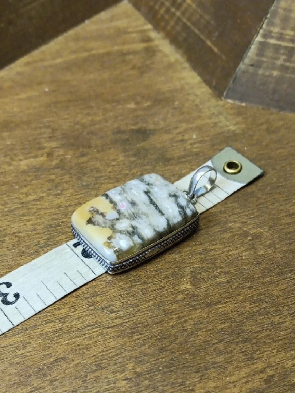 Natural Patterned Jasper Pendant in Beige and Gray - Unbranded